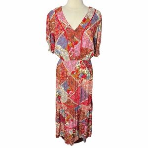 UNE AME Tiered Patchwork Print Maxi Dress, XL